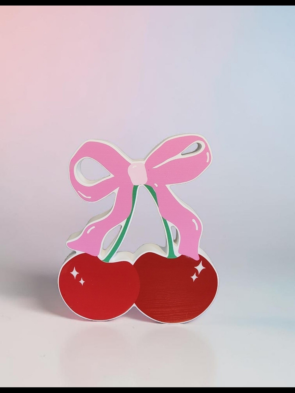 Cherry Bow Decorative Wooden Decoration— Pink & Red Cherry Design. NWT - Picture 1 of 4